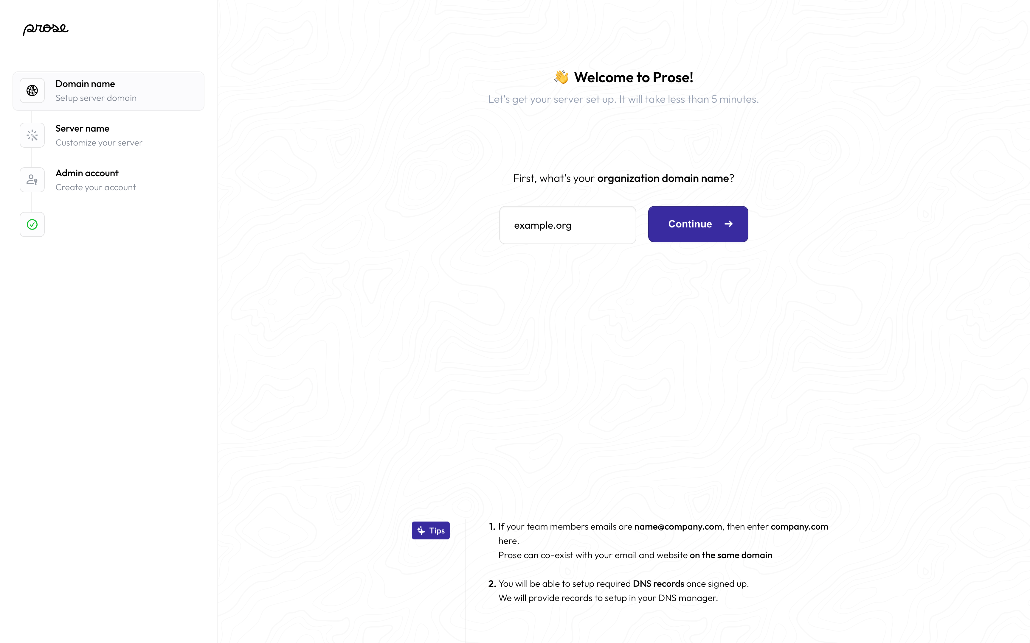 Workspace initialization screen, workspace domain