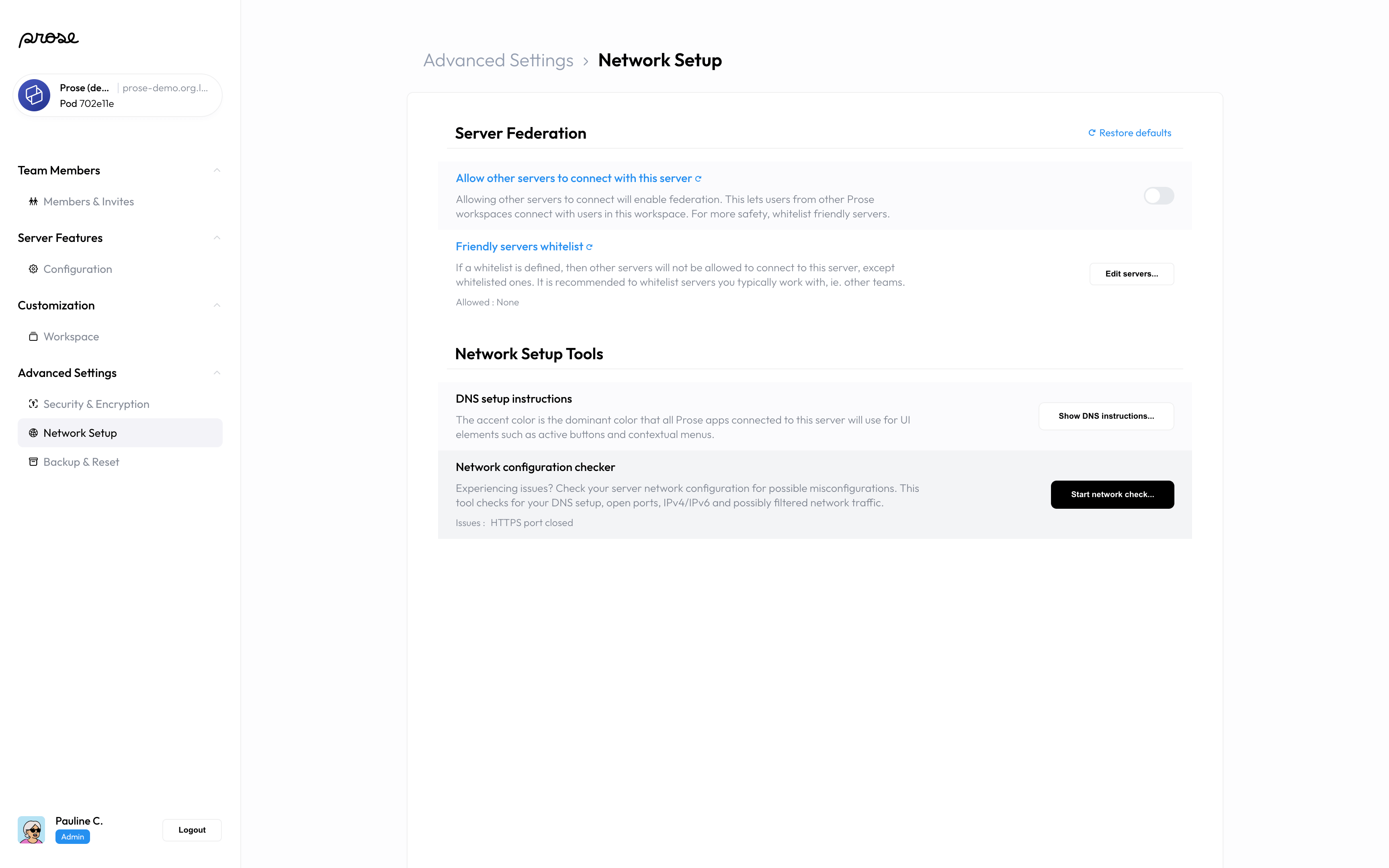 Network Setup screen