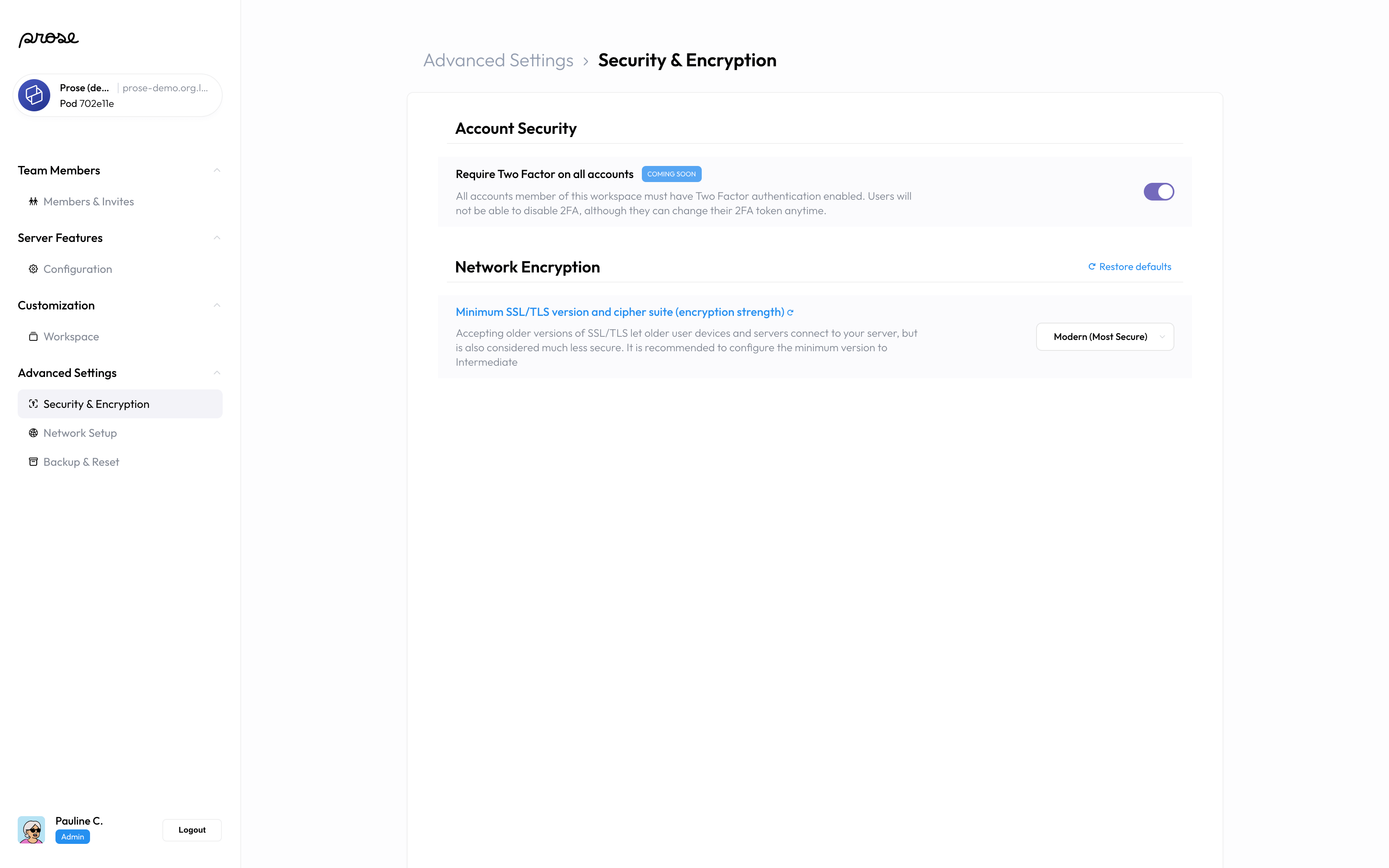 Security & Encryption screen