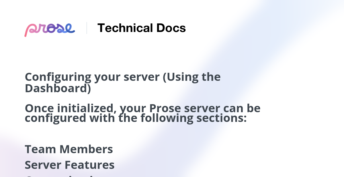Configuring your server (Using the Dashboard)